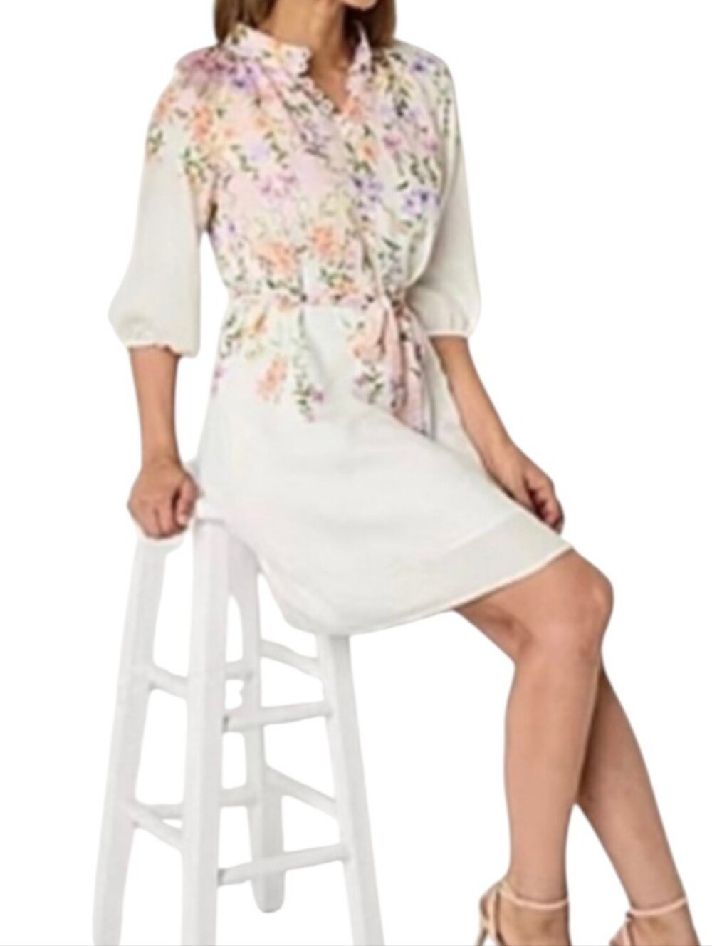 52Seven Women's Dress Sz 16P Pastel Floral Pink 3/4 Sleeve W-264